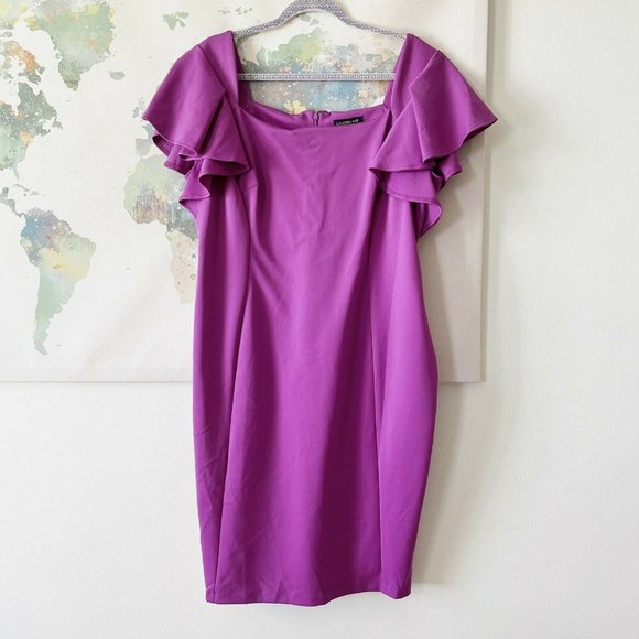 Lane Bryant Dresses & Skirts - Lane Bryant Size 18 Dress Fuschia Purple Ruffle Sleeve Wiggle Bodycon NWT